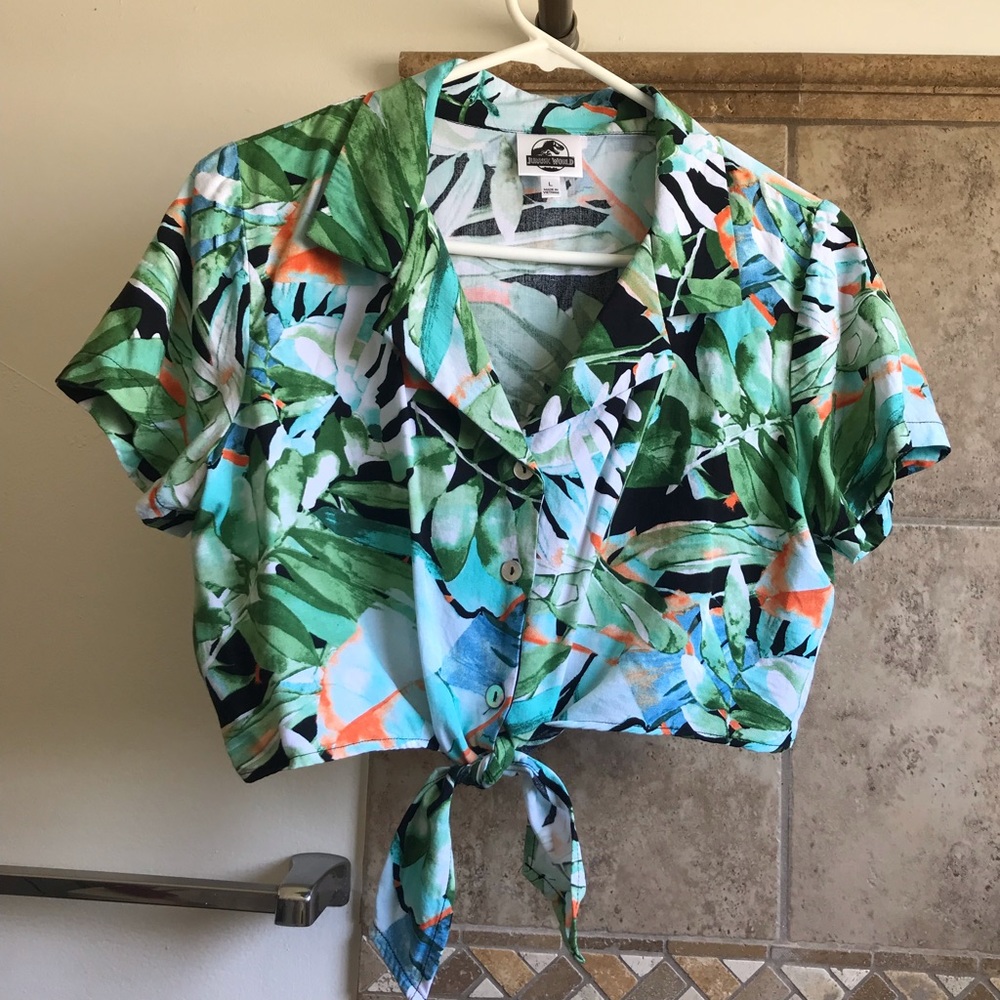 Jurassic World button-up crop top NWOT